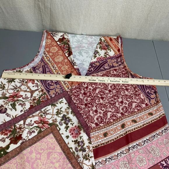 CJ Banks Womens Patchwork Floral Sleeveless Vest Size 2X Boho Fringe Kimono - Picture 9 of 11